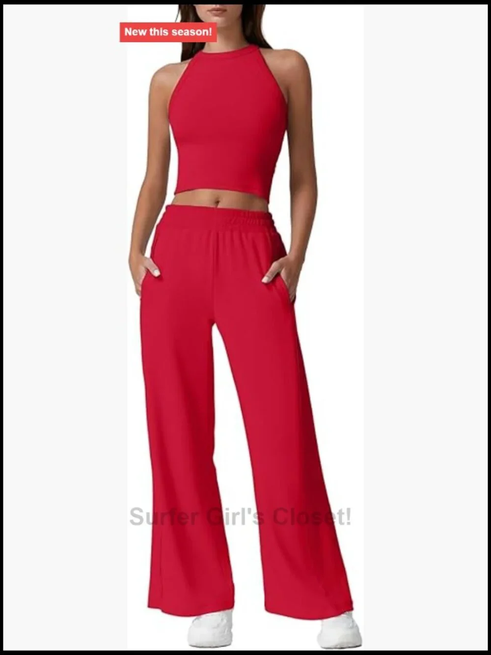 Ribbed Knit Crop Tank Top and Wide Leg Pants 2 Piece Set Sleeveless Tracksuit
